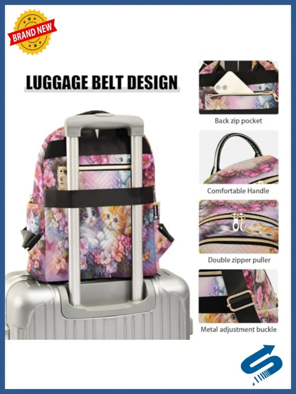 Cat Butterfly Fashion Backpack Women Travel Laptop Rucksack Polyester